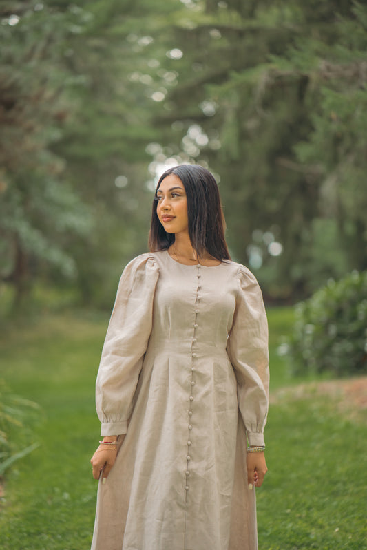 100% Linen Aira Maxi Dress - Sand