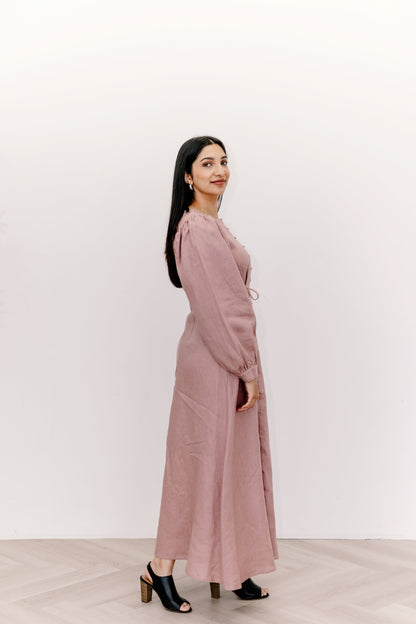 100% Linen Aira Maxi Dress - Mauve Mood