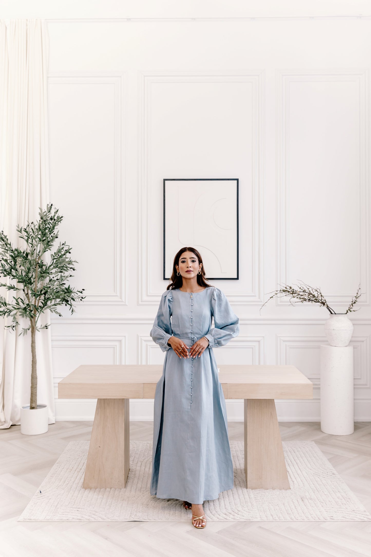100% Linen Aira Maxi Dress - Summer Storm