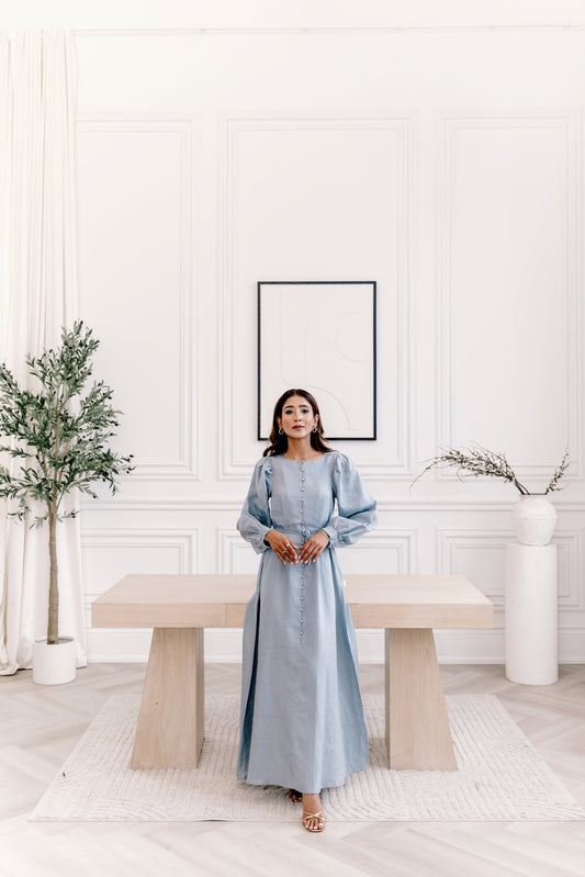 100% Linen Aira Maxi Dress - Summer Storm