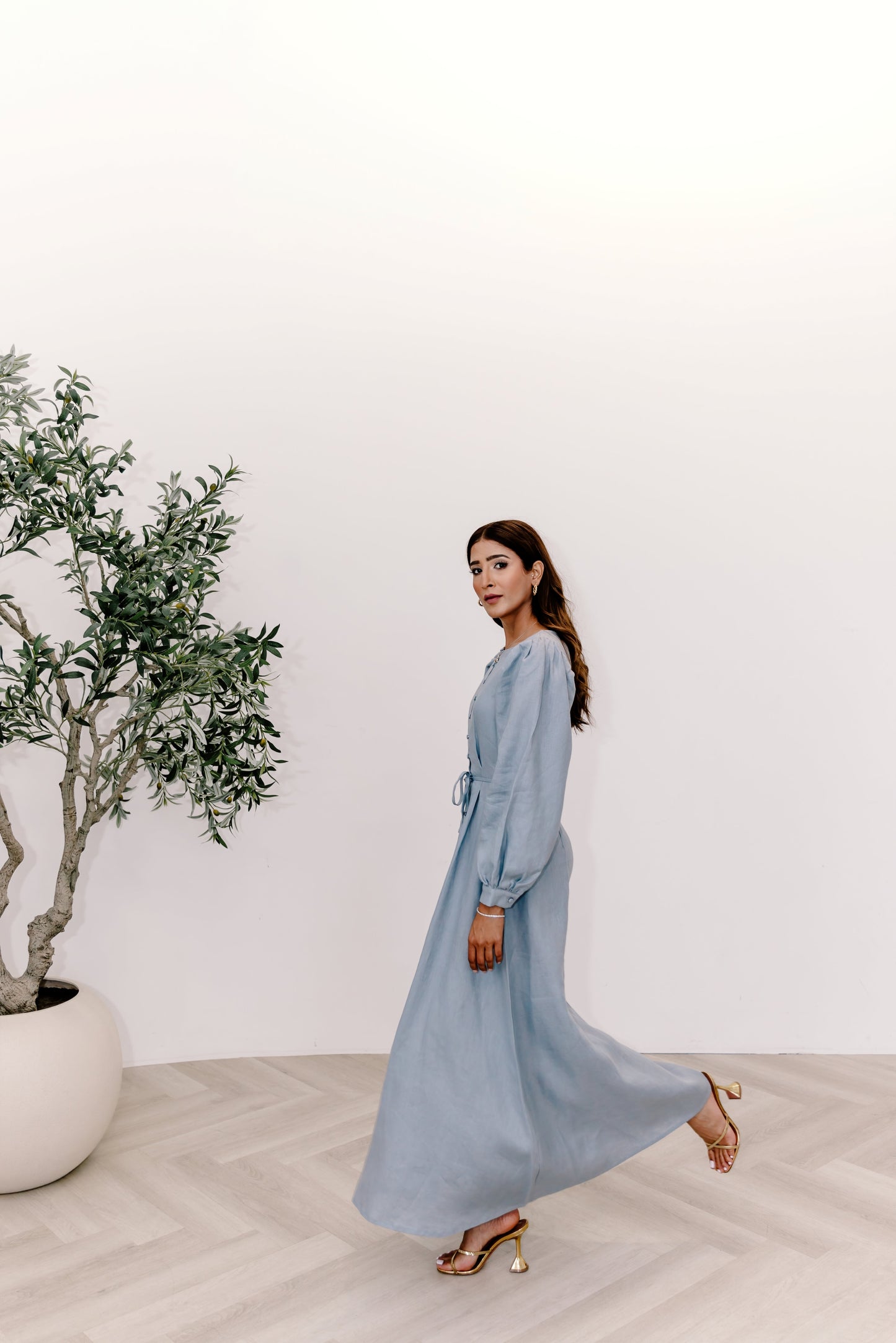 100% Linen Aira Maxi Dress - Summer Storm