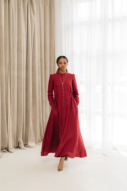 Lara Linen TENCEL„ Maxi Dress - Aesthetic Maroon