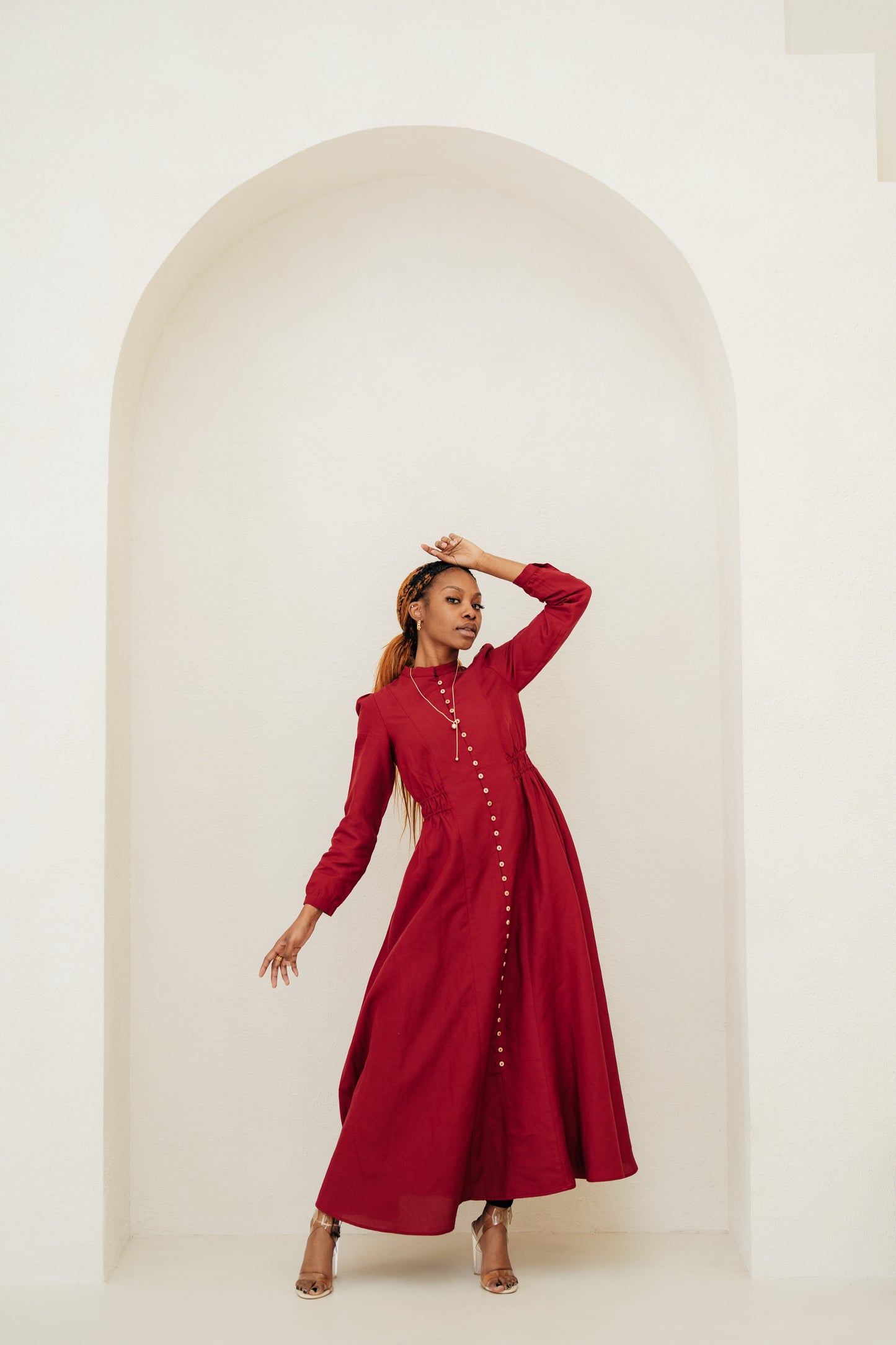 Lara Linen TENCEL„ Maxi Dress - Aesthetic Maroon