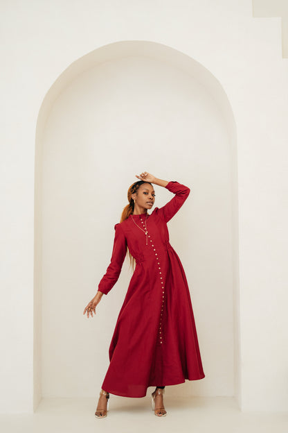 Lara Linen TENCEL„ Maxi Dress - Aesthetic Maroon