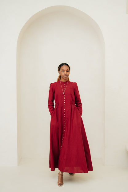 Lara Linen TENCEL„ Maxi Dress - Aesthetic Maroon