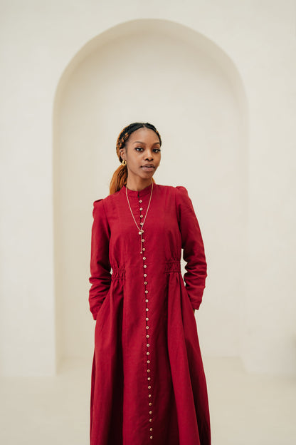 Lara Linen TENCEL„ Maxi Dress - Aesthetic Maroon